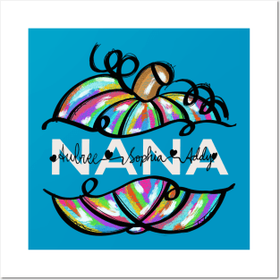 Nana bright colorful pumpkin grandchildren names Posters and Art